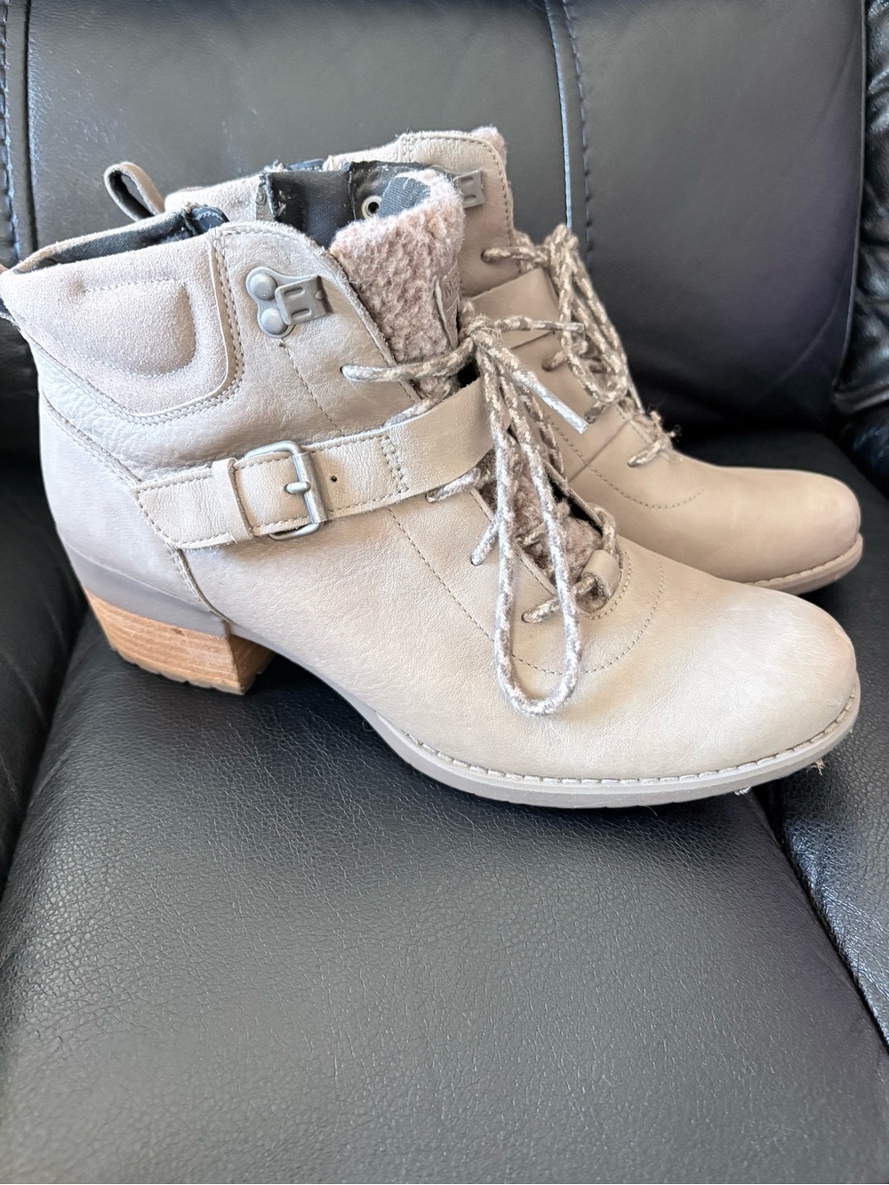 Merrell Light Taupe Lace-Up Ankle Booties with Buckle Accent